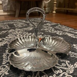 Vintage Irvinware Divided Condiment Tray with Handle, Shell Shaped Tidbit Tray